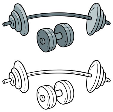Çizgi film metal spor halteri ve dambıl. Beyaz arka planda izole edilmiş. Renklendirme için vektör simgesi.