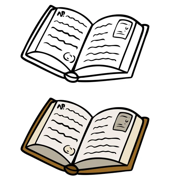 Desenhos Animados Livro Aberto Com Texto Isolado Fundo Branco Ícone —  Vetores de Stock