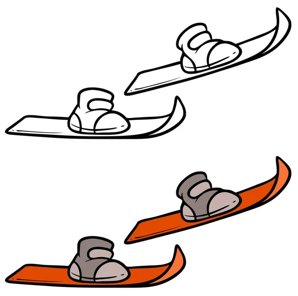 Kreslené Oranžové Sportovní Lyže Uzávěrem Izolované Bílém Pozadí Vektorová Ikona — Stockový vektor