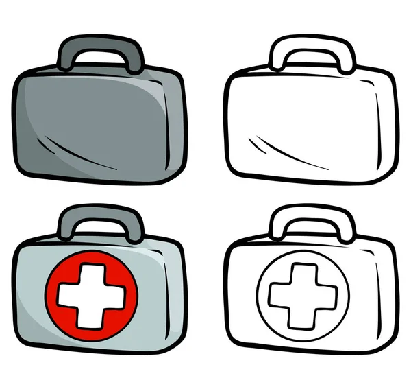 Cartoon Medical First Aid Kit Box Cross Sign Isolated White — Stock Vector