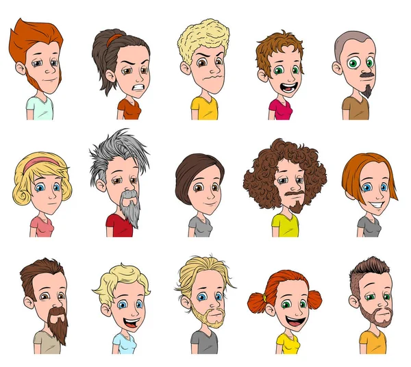 Dibujos Animados Divertidos Personajes Lindos Avatares Con Diferentes Emociones Hombres — Archivo Imágenes Vectoriales