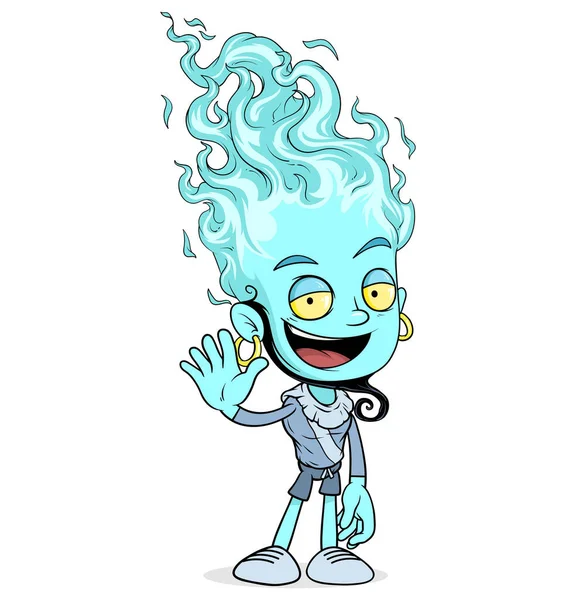 Dibujos Animados Divertido Azul Árabe Fuego Jinn Chico Personaje Eps — Vector de stock