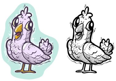 Çizgi filmdeki sevimli el pembe güvercin çizmiş. Beyaz arkaplanda izole edilmiş vektör renkli çizim.