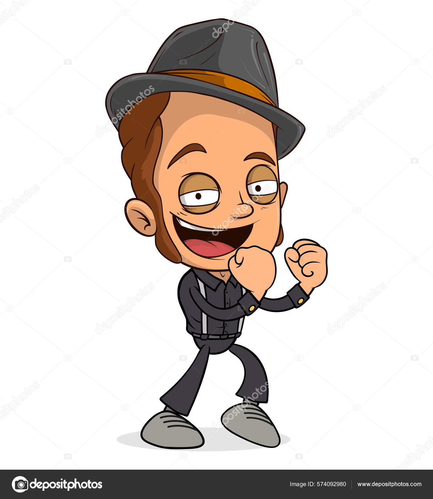 Cartoon Funny Smiling Hooligan Boy Character Hat Whiskers Layered Eps ...