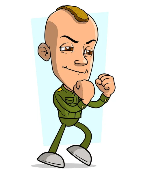 Zeichentrickfilm Tapfer Wütenden Soldaten Mann Charakter Mit Mohawk Grüner Uniform — Stockvektor