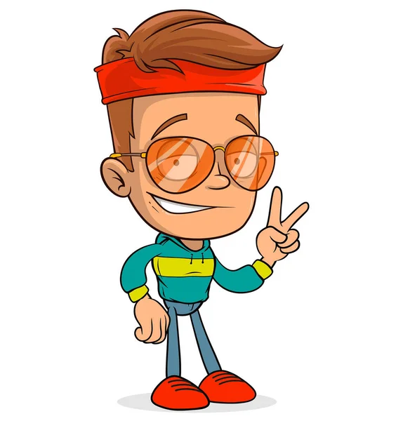 Dibujos Animados Divertido Sonriente Chico Deportivo Personaje Gafas Sol Eps — Archivo Imágenes Vectoriales