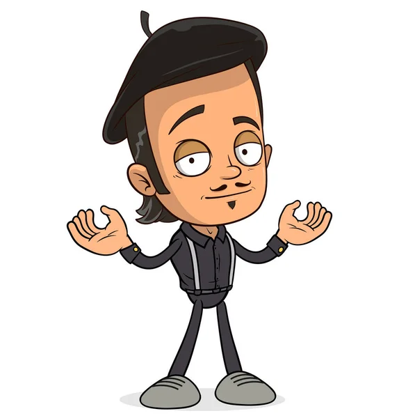黒ベレー帽の漫画面白いフランスのアーティストの少年文字 アニメーションの準備ができているEpsの層化 白い背景に隔離されている ベクトルアイコン — ストックベクタ