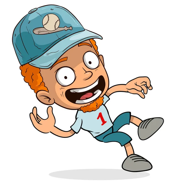 Dessin Animé Drôle Souriant Rousse Joueur Baseball Garçon Personnage Casquette — Image vectorielle