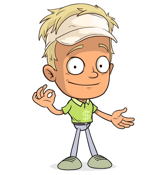 Dessin Animé Blond Drôle Garçon Personnage Casquette Eps Couches Prêt — Image vectorielle