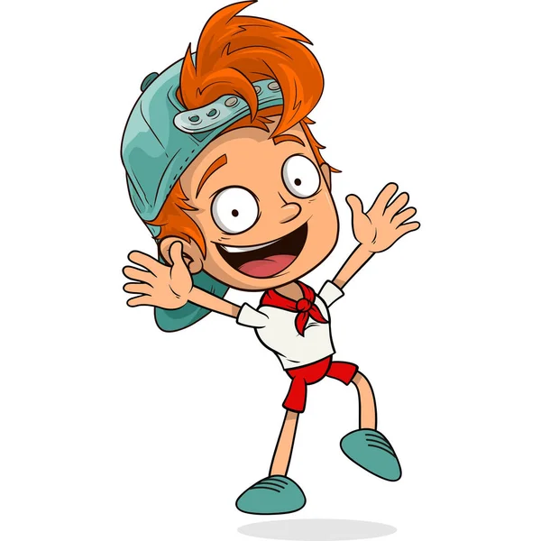 Çizgi Filmdeki Kızıl Saçlı Komik Şapkalı Komik Çocuk Karakteri Katmanlı — Stok Vektör