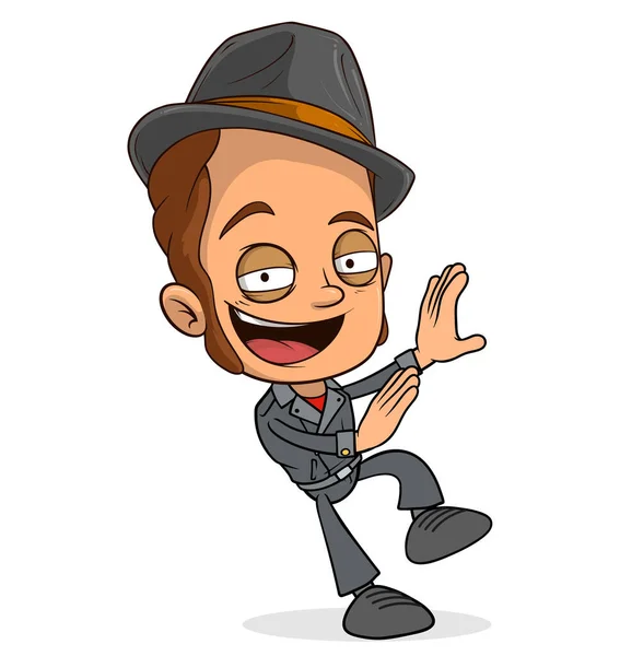 Γελοιογραφία Αστείο Χαμογελαστό Χορό Χούλιγκαν Αγόρι Χαρακτήρα Καπέλο Και Μουστάκια — Διανυσματικό Αρχείο