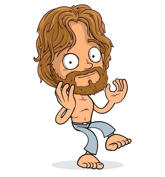 Desenhos Animados Engraçado Longo Cabelo Hipster Menino Personagem Com Barba — Vetor de Stock