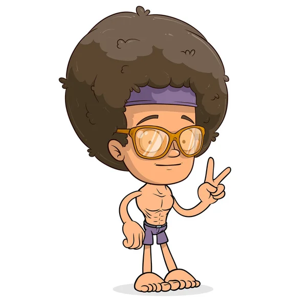 Cartoon Lustige Stehdisco Boy Figur Mit Sonnenbrille Die Ein Friedenszeichen — Stockvektor