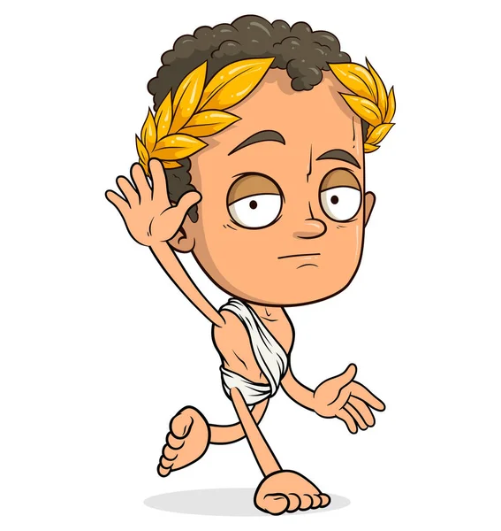 Dibujos Animados Divertido Correr Personaje Chico Romano Corona Laurel Eps — Vector de stock