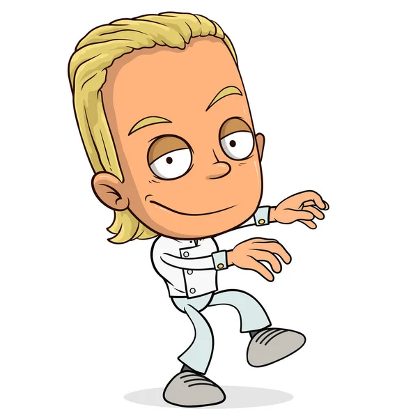 Cartoon Funny Smiling Blonde Cook Boy Character Uniform Layered Vector — Stock Vector