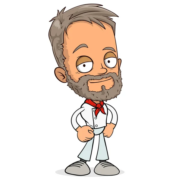 Cartoon Lustig Lächelnde Koch Junge Figur Mit Bart Uniform Ebenenvektor — Stockvektor