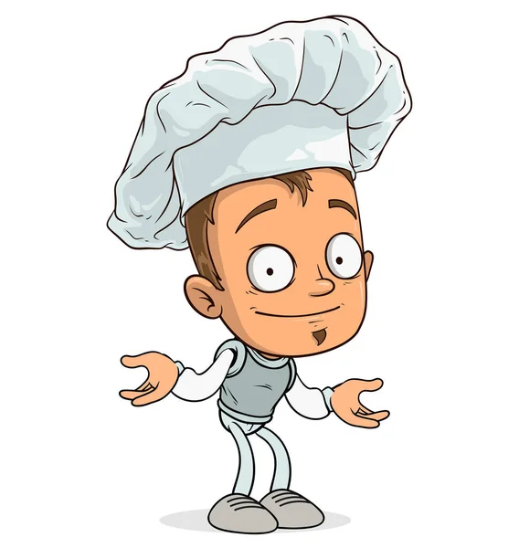 Desenhos Animados Engraçado Chef Cozinhar Personagem Menino Uniforme Chapéu Vetor —  Vetores de Stock