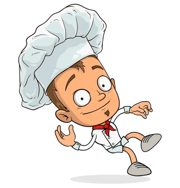 Desenhos Animados Engraçado Caindo Chef Cozinhar Personagem Menino Uniforme Chapéu —  Vetores de Stock