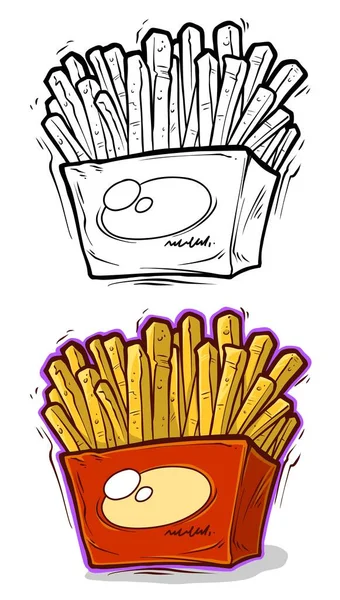 Tasty Cartoon French Fries Big Red Box Vector Icon Isolated — 스톡 벡터