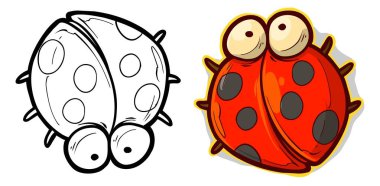 Cartoon cute little red ladybug with big eyes. Vector icon isolated on white background.