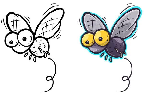 Cute Little Cartoon Fly Insect Blue Big Yellow Googly Eyes — Stockový vektor