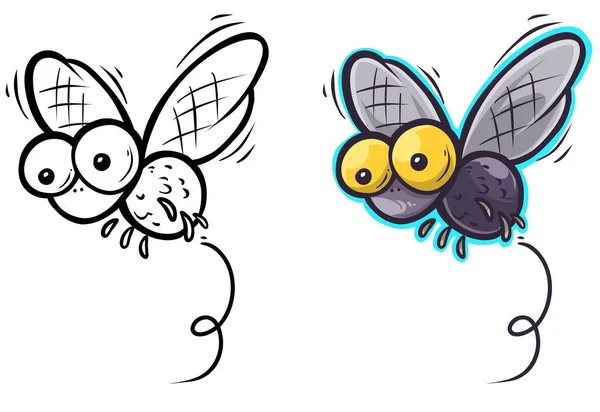 Cute Little Cartoon Fly Insect Blue Big Yellow Googly Eyes — 图库矢量图片