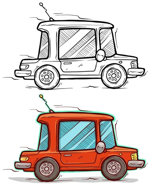 Cartoon Cute Retro Red Car Antenna Vector Icon Isolated White —  Vetores de Stock