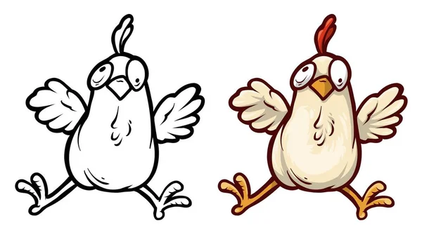 Cartoon Funny Cute Hand Drawn Standing Crazy Chicken Vector Colorful — Stock vektor