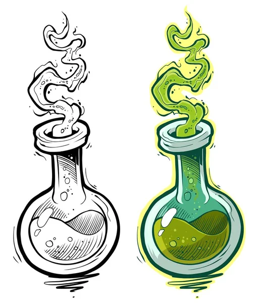 Cartoon Chemical Flask Green Liquid Gas Bubbles Vector Icon Isolated —  Vetores de Stock