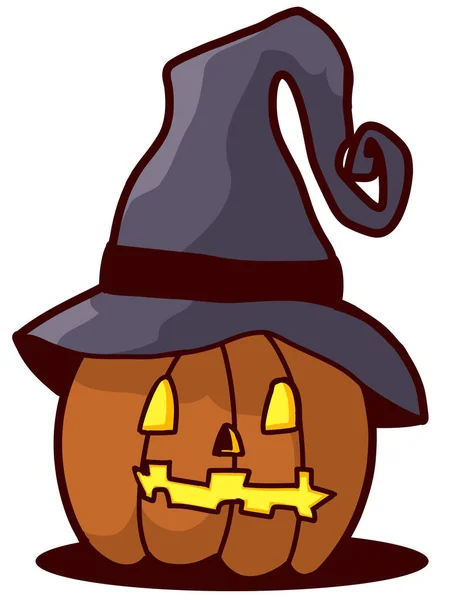 Cartoon Hand Drawn Orange Pumpkin Oin Witch Hat Vector Icon — Image vectorielle