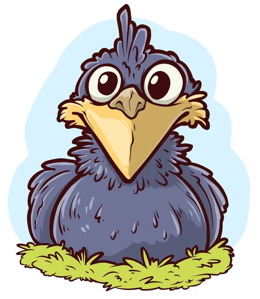 Kreskówka Śmieszne Cute Strony Narysowane Uśmiechnięty Kruk Ptak Zielonym Gnieździe — Wektor stockowy