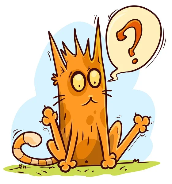 Κινούμενο Σχέδιο Χαριτωμένο Χαριτωμένο Αστείο Κάθεται Λίγο Κοκκινομάλλα Γάτα Ερωτηματικό — Διανυσματικό Αρχείο