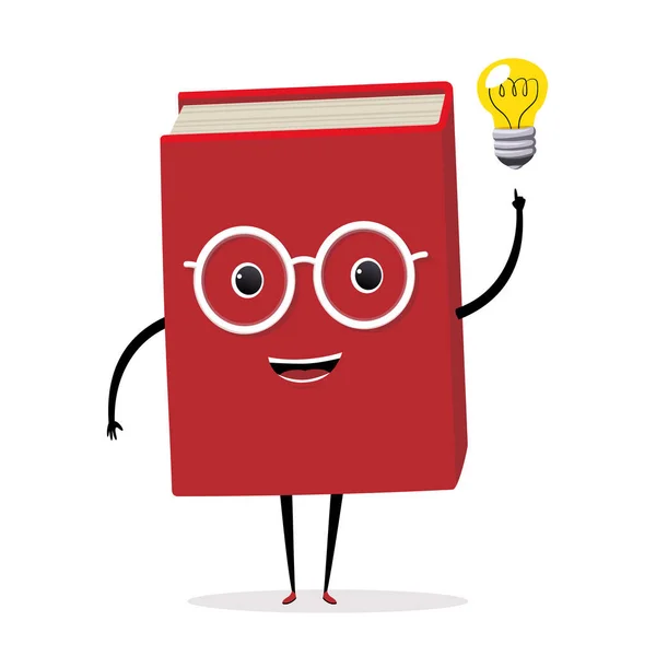 Happy Book Character Light Bulb — Vetor de Stock