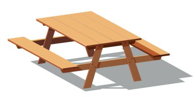 Tahta piknik masası: Isometric vektör illüstrasyonu
