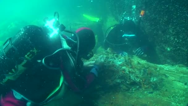 Podmořská Archeologie Badatelé Studují Zbytky Nákladu Dřevěné Plachetnice Století Mořském — Stock video