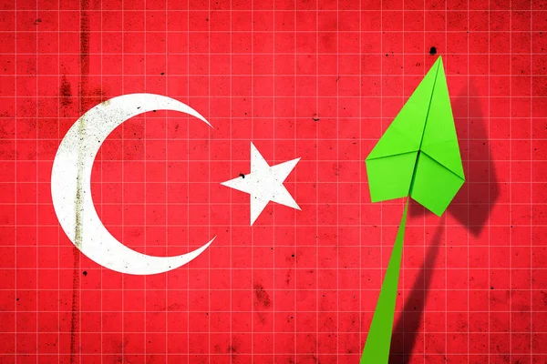 Flecha Hacia Arriba Fondo Bandera Turquía Avión Papel Recuperación Económica —  Fotos de Stock