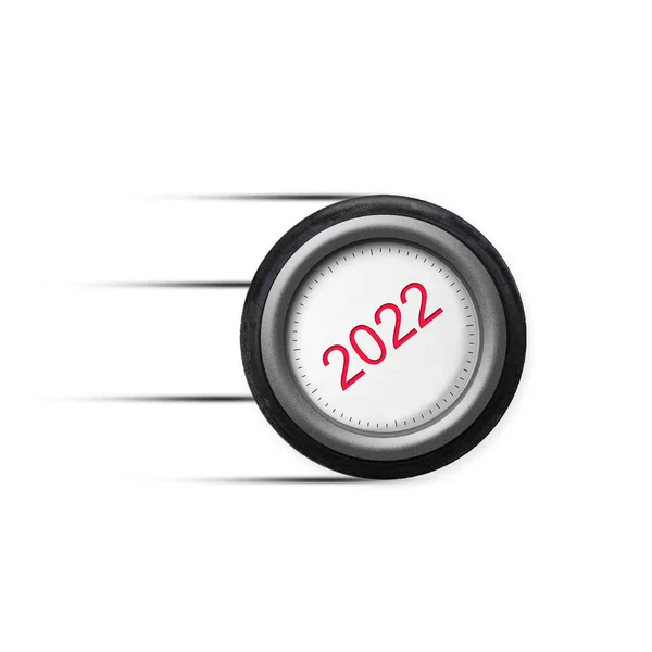 Araç Tekerleği 2022 Soyut Yeni Yıl Kavramı Beyaz Arka Planda — Stok fotoğraf