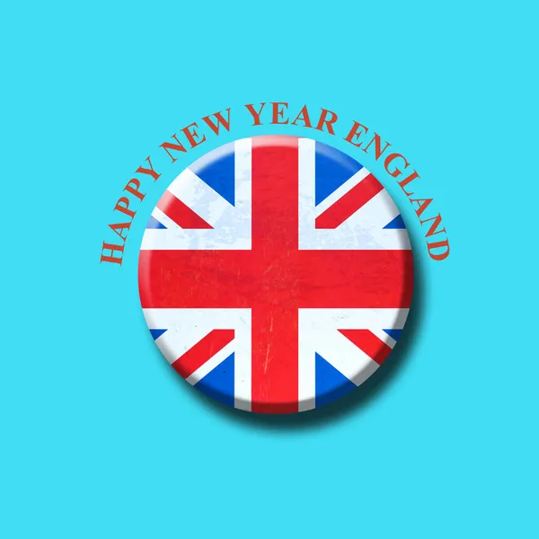Новым Годом Англия Флаг Англии Круглый Значок Голубом Фоне Изолирована — стоковое фото