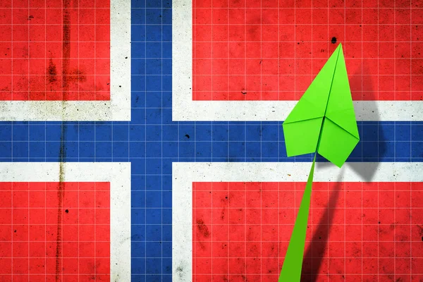 Flecha Hacia Arriba Fondo Bandera Noruega Avión Papel Recuperación Económica — Foto de Stock