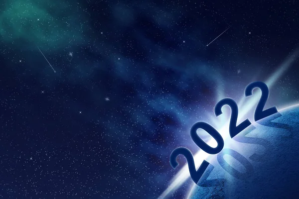 2022 Getallen Planeet Ruimte Nieuwjaarsconcept Abstracte Achtergrond Met Sterren Planeet — Stockfoto