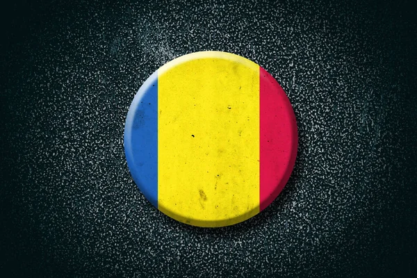 罗马尼亚国旗。黑色背景下的圆形徽章符号和符号。3D插图. — 图库照片