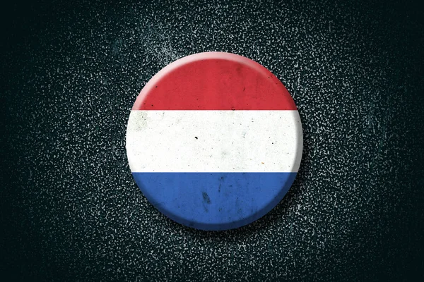 Netherlands flag. Round badge, on a dark background. Signs and Symbols. .3D illustration.