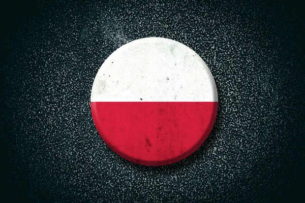 Bandeira da Polónia. Emblema redondo, com fundo escuro. Sinais e símbolos. Ilustração 3D. — Fotografia de Stock