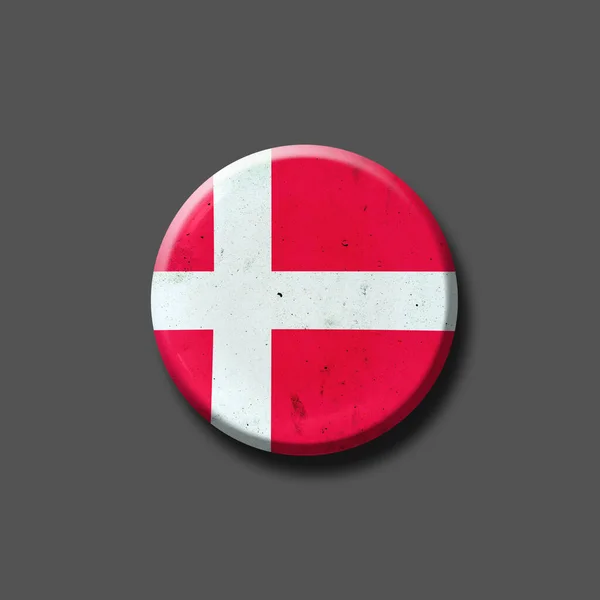 Flaga Danii Okrągła Odznaka Odizolowany Szarym Tle Ilustracja Znaki Symbole — Zdjęcie stockowe