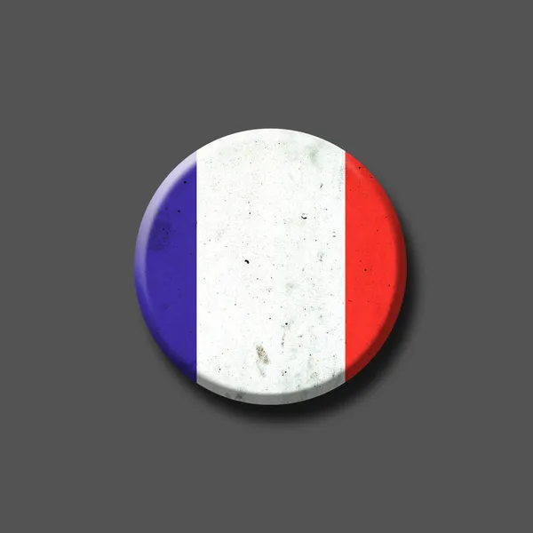 Fransa Bayrağı Yuvarlak Rozet Gri Bir Arka Planda Izole Edilmiş — Stok fotoğraf
