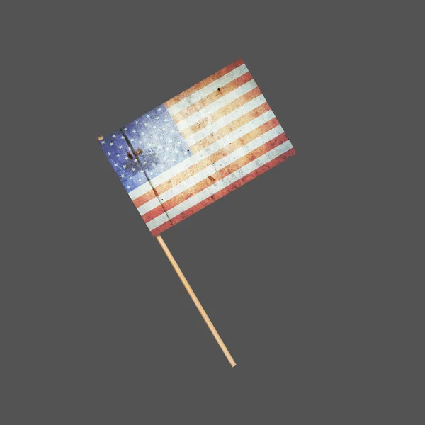 Usa Grunge Flagge Auf Einem Stock Vereinzelt Auf Grauem Hintergrund — Stockfoto