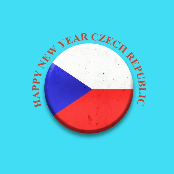 З Чеською республікою Нового року. Прапор Чехії, круглий значок на світло-синьому фоні. Isolated.3D ілюстрація. — стокове фото