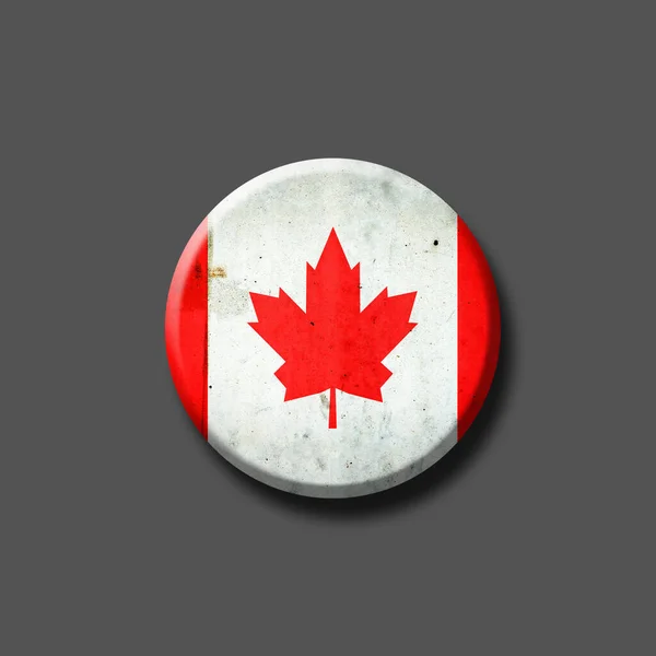 Kanada Bayrağı Yuvarlak Rozet Gri Bir Arka Planda Izole Edilmiş — Stok fotoğraf