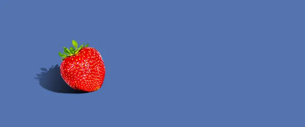 Frische Reife Erdbeeren Auf Dunkelblauem Hintergrund Kopierraum Harter Schatten Fruchthintergrund — Stockfoto