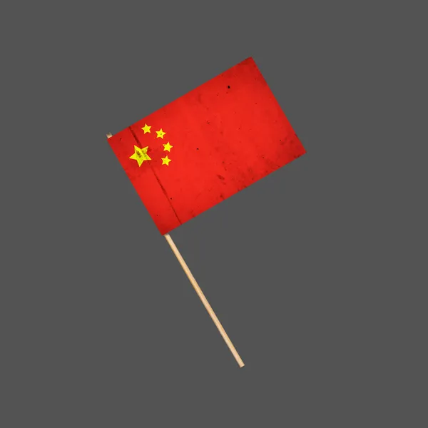中国把国旗挂在手杖上 被灰色的背景隔离了设计元素 符号和符号 — 图库照片